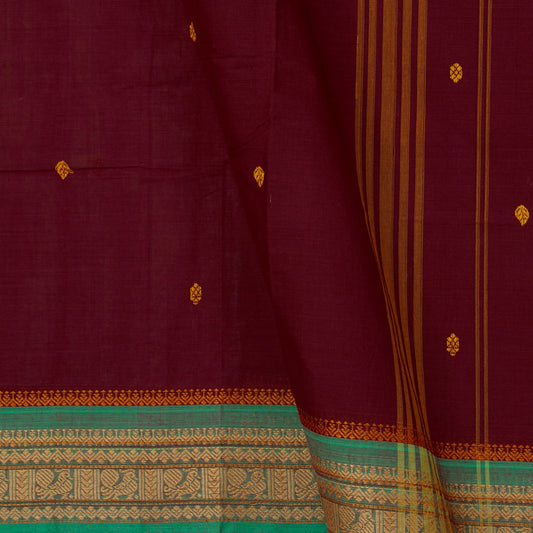 Maroon And Teal Kanchi Cotton Saree For Festive Wear PV MM KC 394 - Cotton Saree - Panjavarnam PV MM KC 394