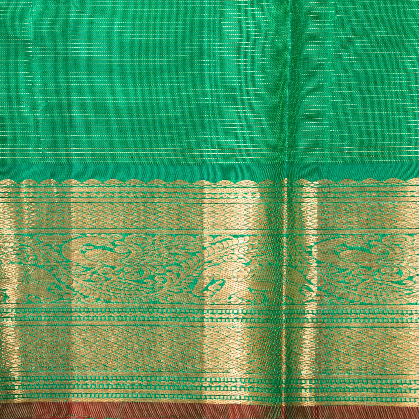 Brown And Sea Green Kanchipuram Silk Saree Vairaoosi For Festive Wear PV NYC 1985