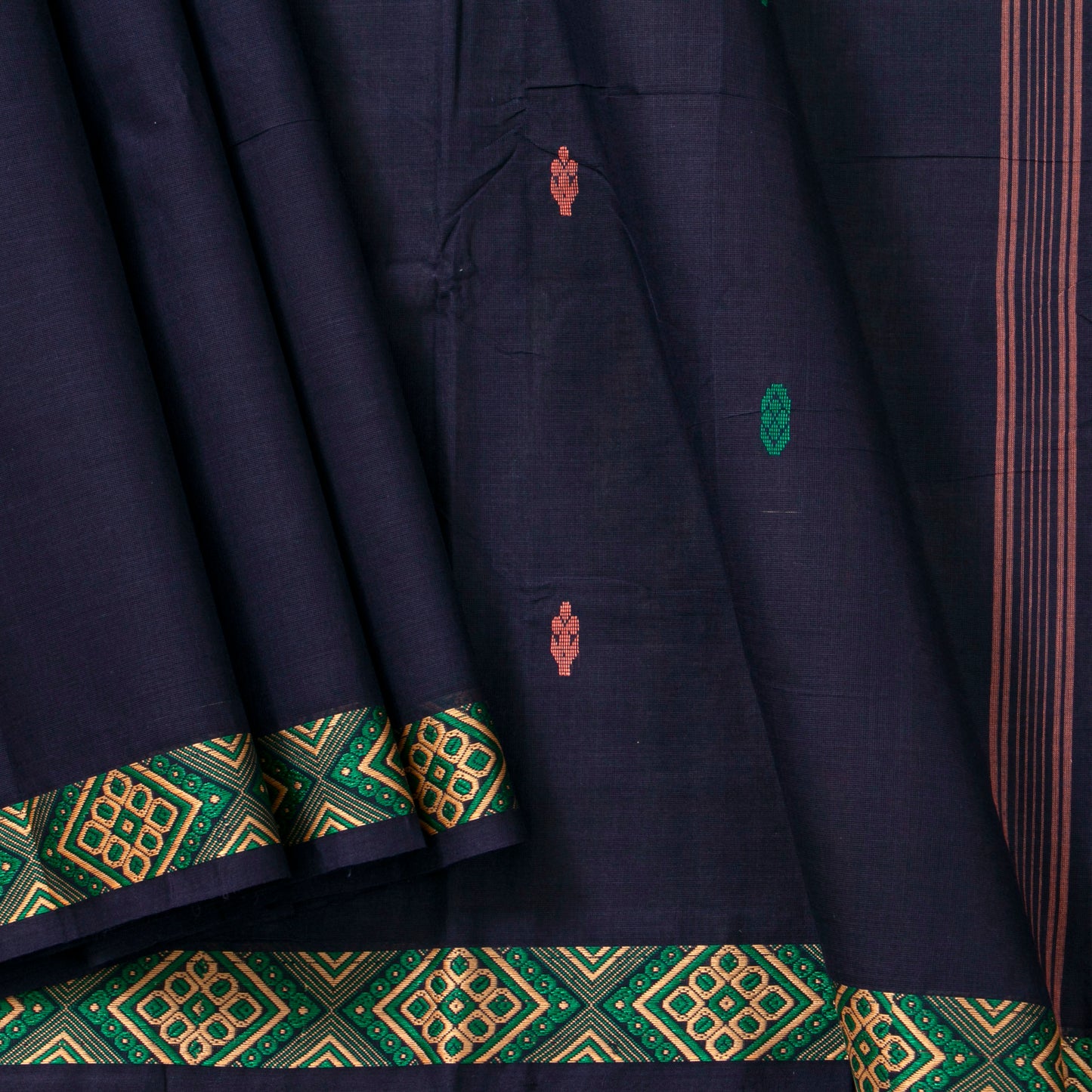 Navy Blue Chettinad Cotton Saree PV SK CC 215