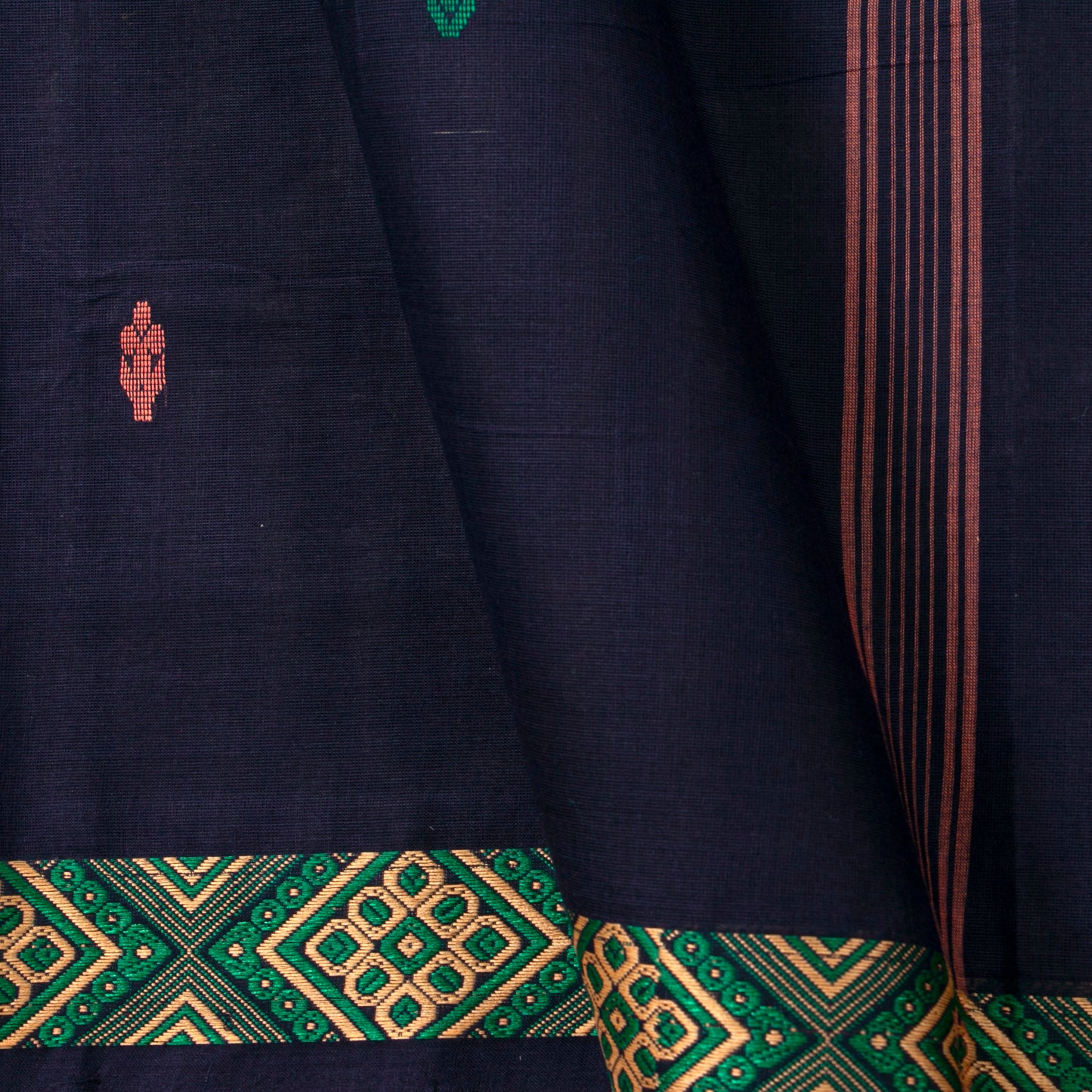 Navy Blue Chettinad Cotton Saree PV SK CC 215