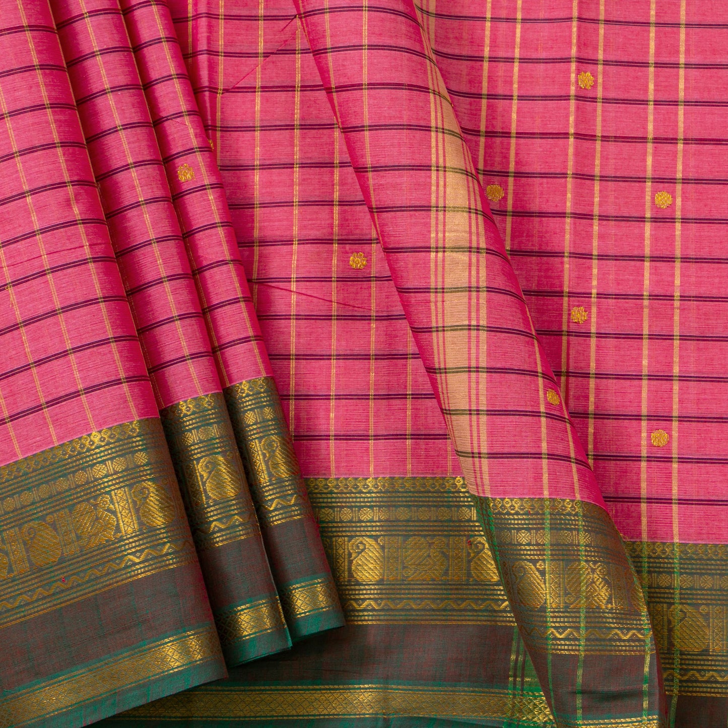 Pink And Green Chettinad Cotton Saree PV SK CC 284