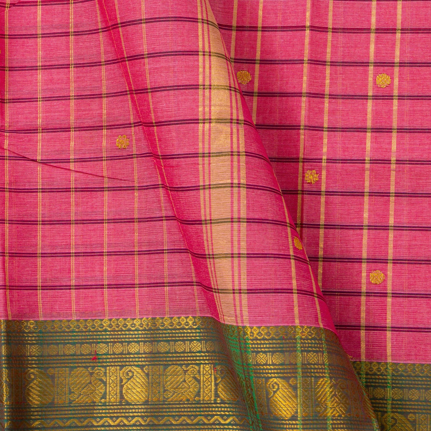 Pink And Green Chettinad Cotton Saree PV SK CC 284