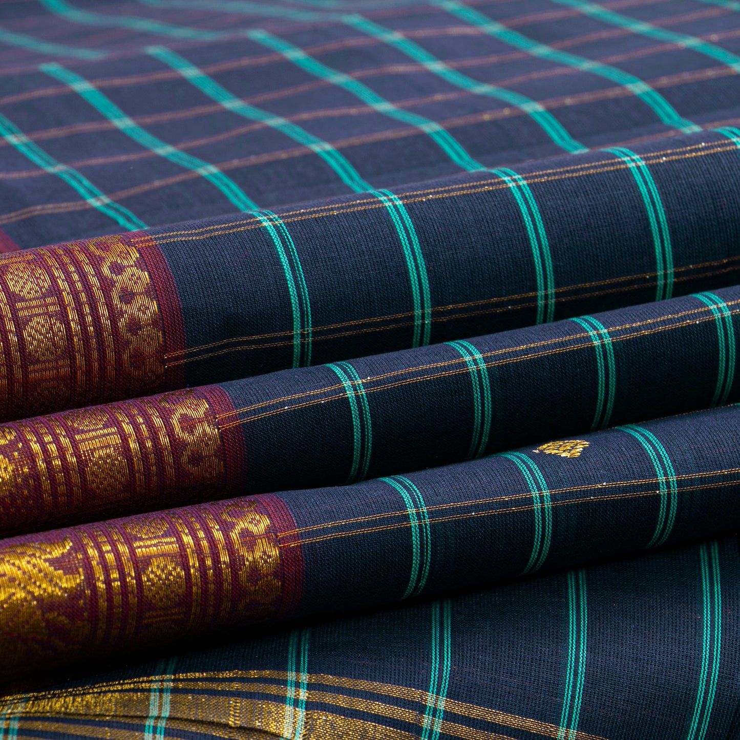 Blue And Maroon Chettinad Cotton Saree PV SK CC 281