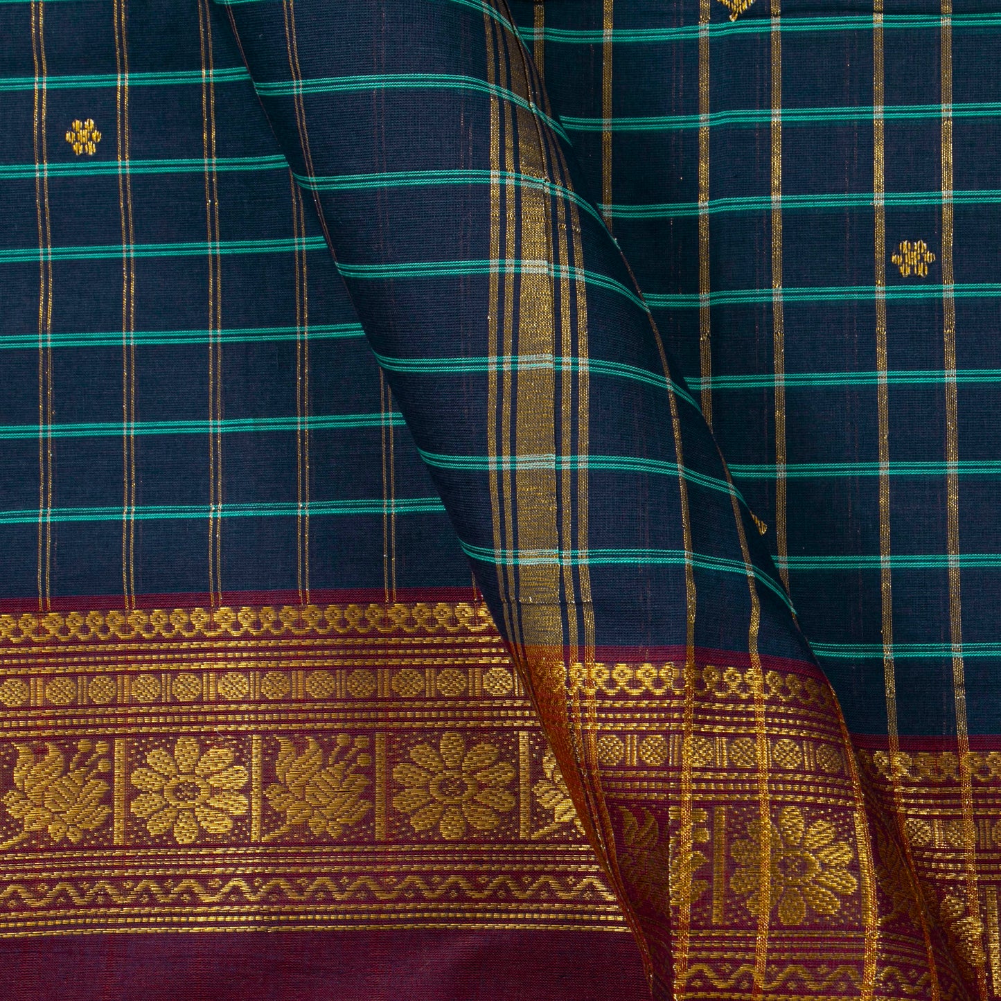 Blue And Maroon Chettinad Cotton Saree PV SK CC 281