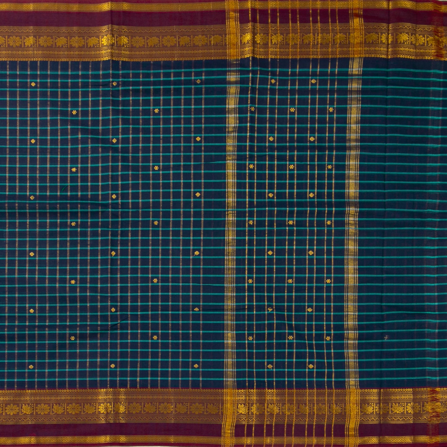 Blue And Maroon Chettinad Cotton Saree PV SK CC 281