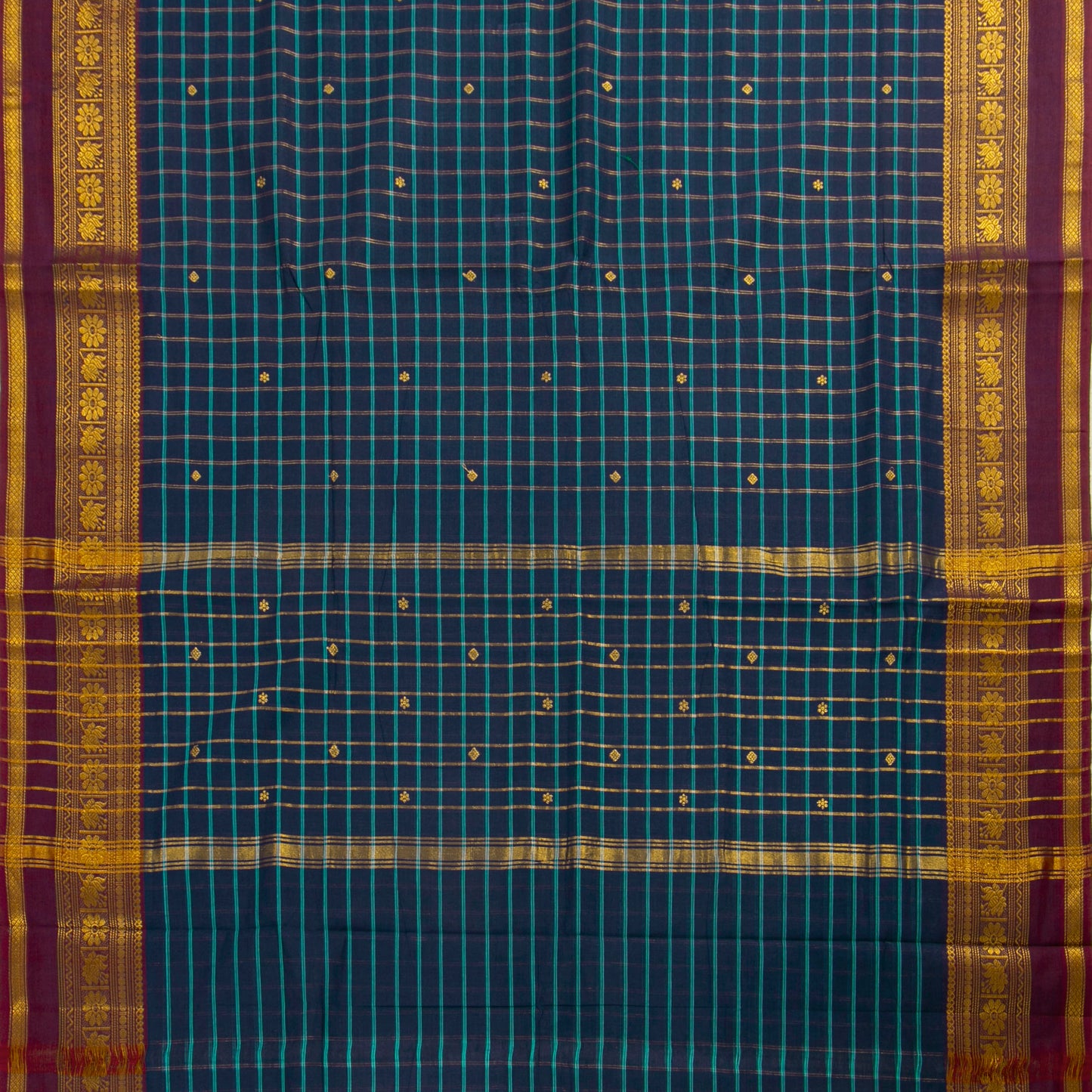 Blue And Maroon Chettinad Cotton Saree PV SK CC 281