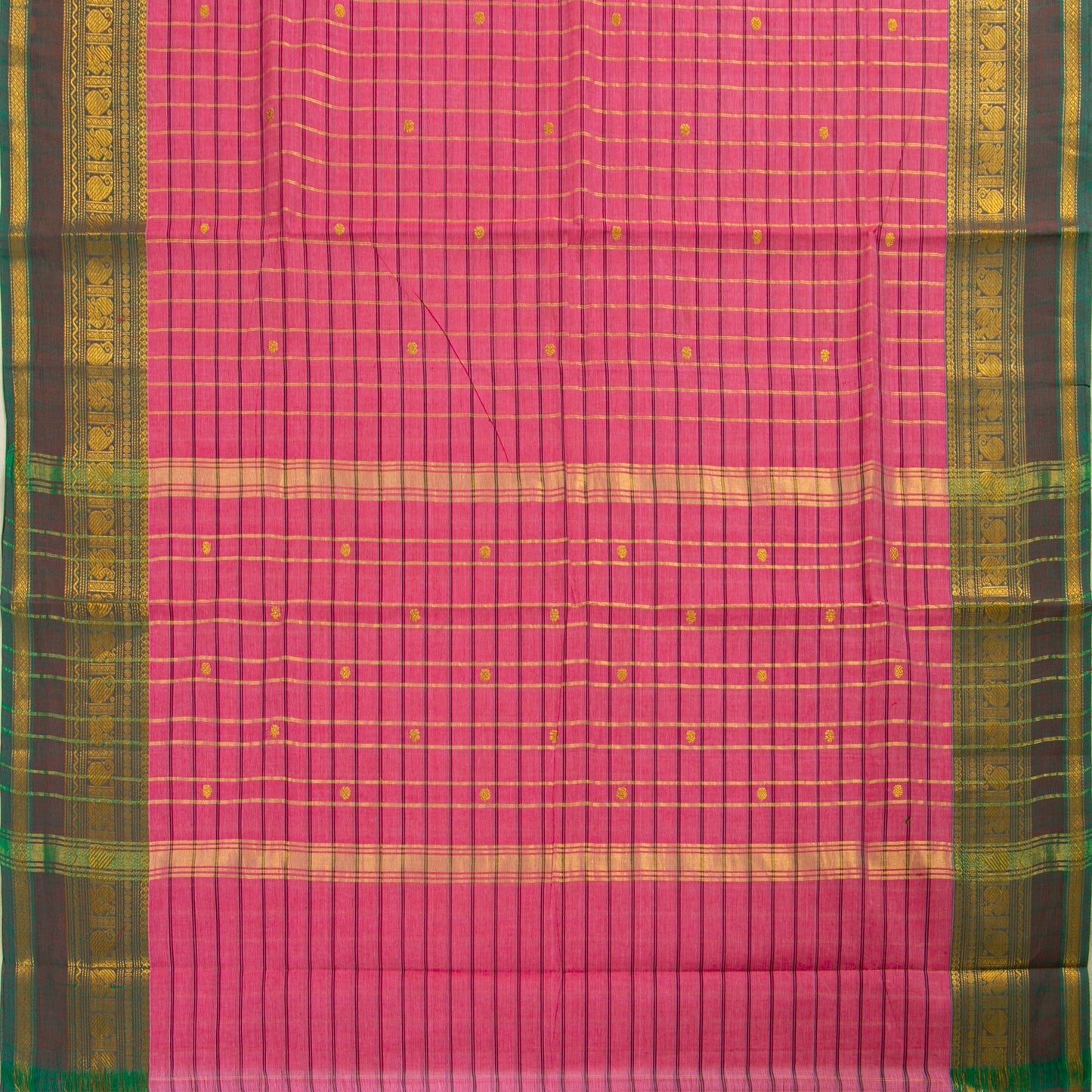 Pink And Green Chettinad Cotton Saree PV SK CC 284