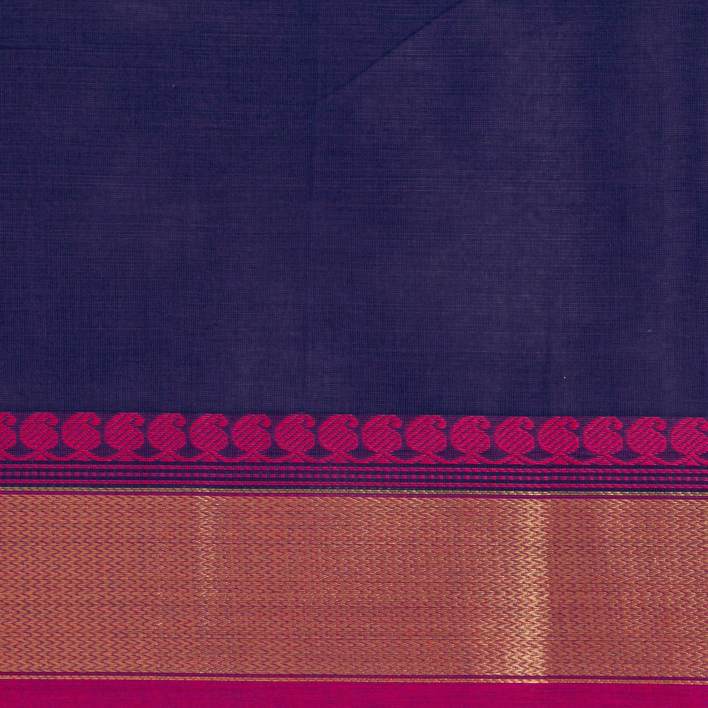 Navy Blue And Pink Kanchi Cotton Saree For Festive Wear PV MM KC 430 - Cotton Saree - Panjavarnam PV MM KC 430