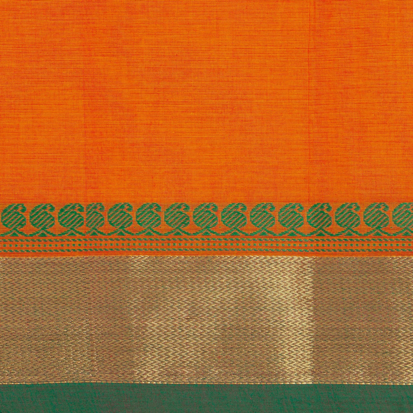 Orange And Green Kanchi Cotton Saree For Festive Wear PV MM KC 449