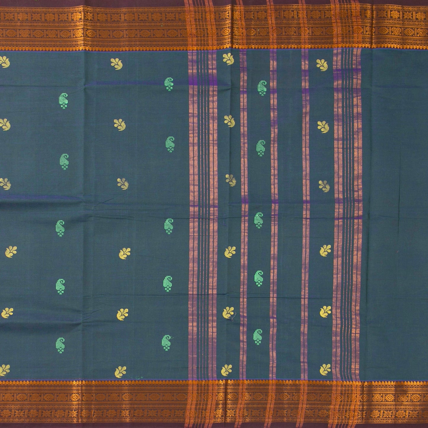 Blue And Brown Chettinad Cotton Saree PV SK CC 197