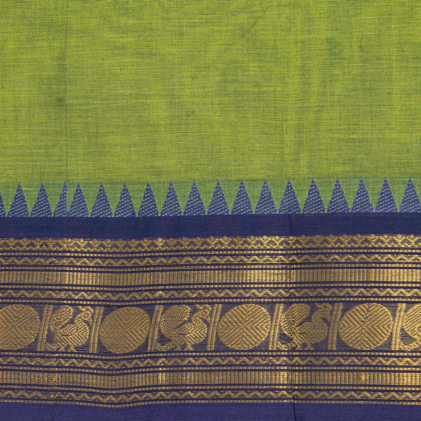 Green And Blue Kanchi Cotton Saree For Festive Wear PV MM KC 487 - Cotton Saree - Panjavarnam PV MM KC 487