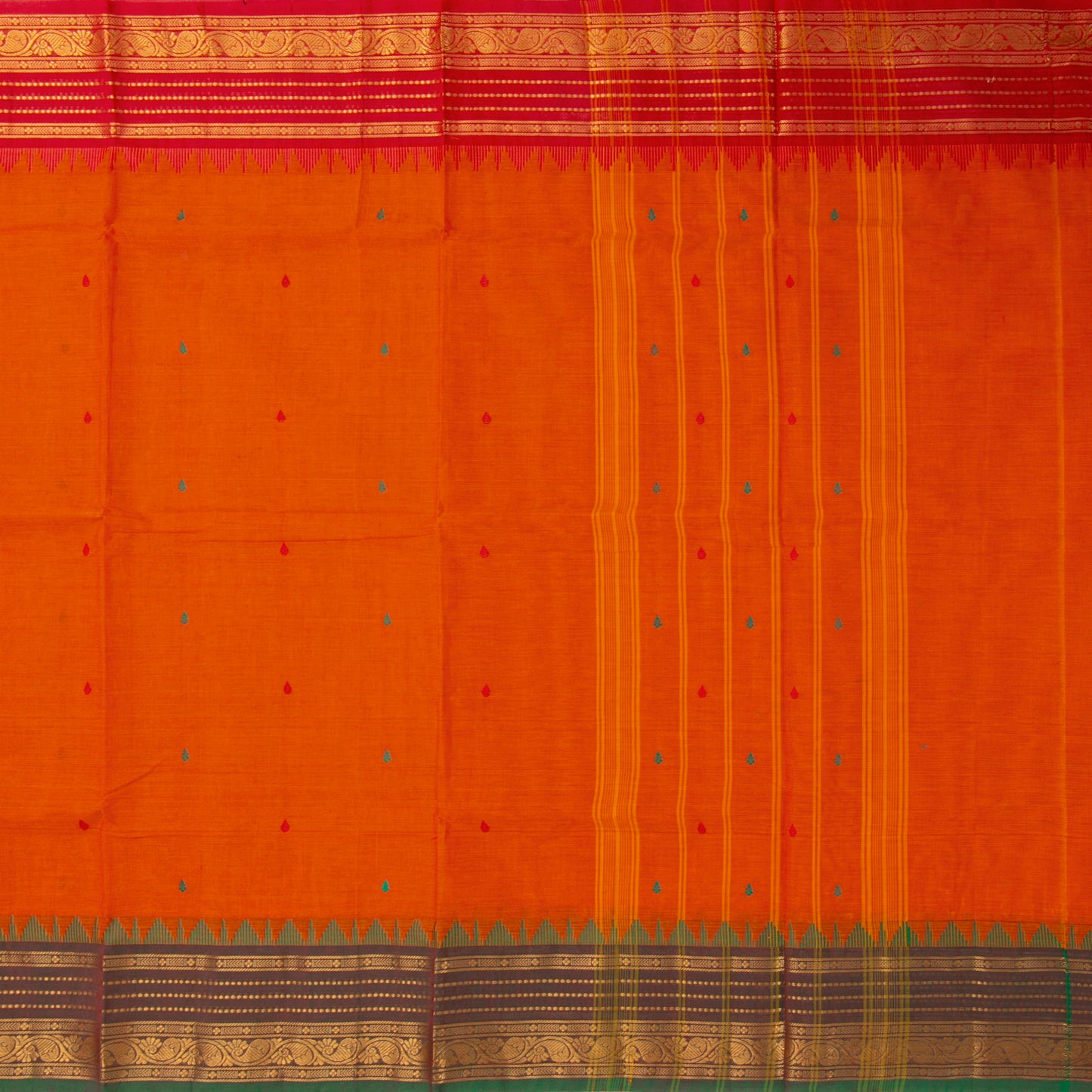 Orange Kanchi Cotton Saree Ganga Jamuna Border For Festive Wear PV MM KC 424