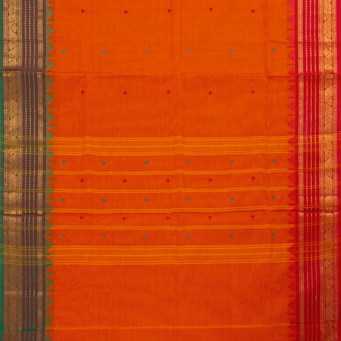 Orange Kanchi Cotton Saree Ganga Jamuna Border For Festive Wear PV MM KC 424