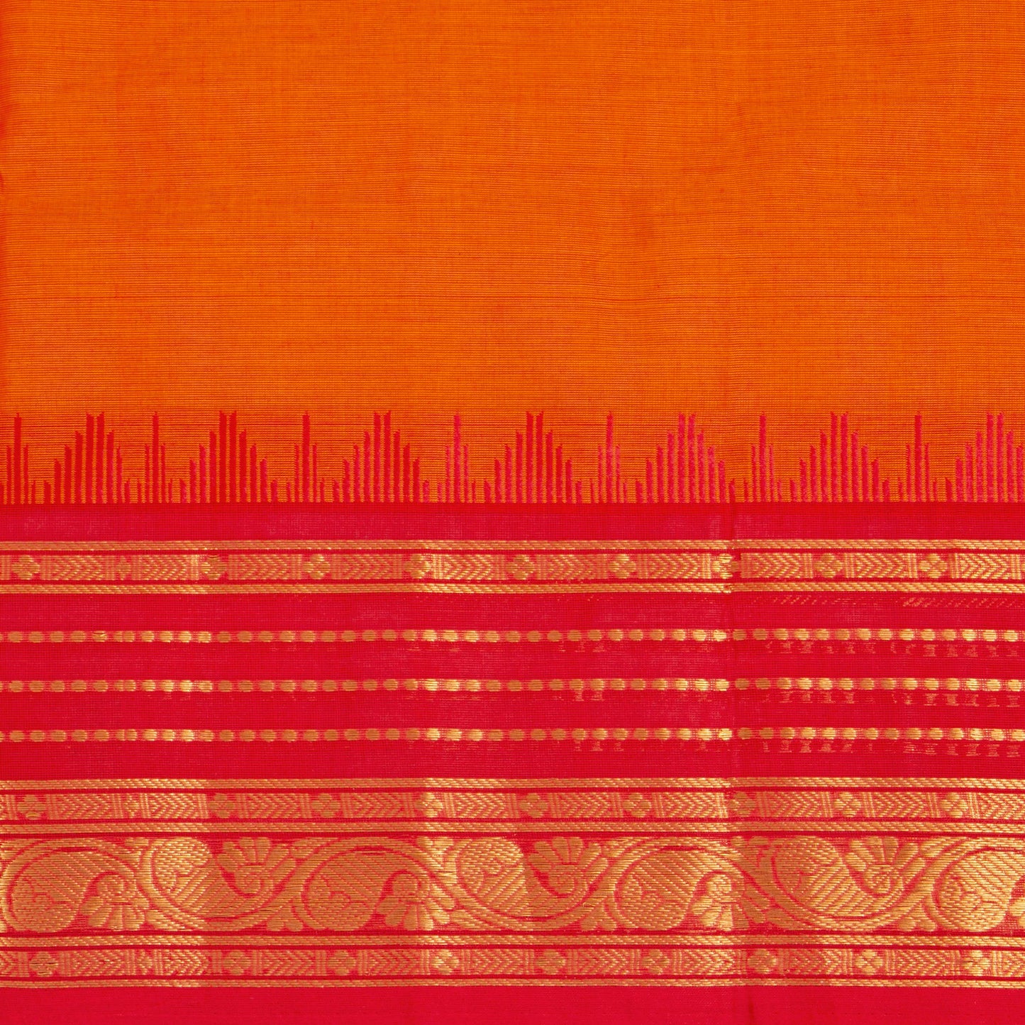 Orange Kanchi Cotton Saree Ganga Jamuna Border For Festive Wear PV MM KC 424