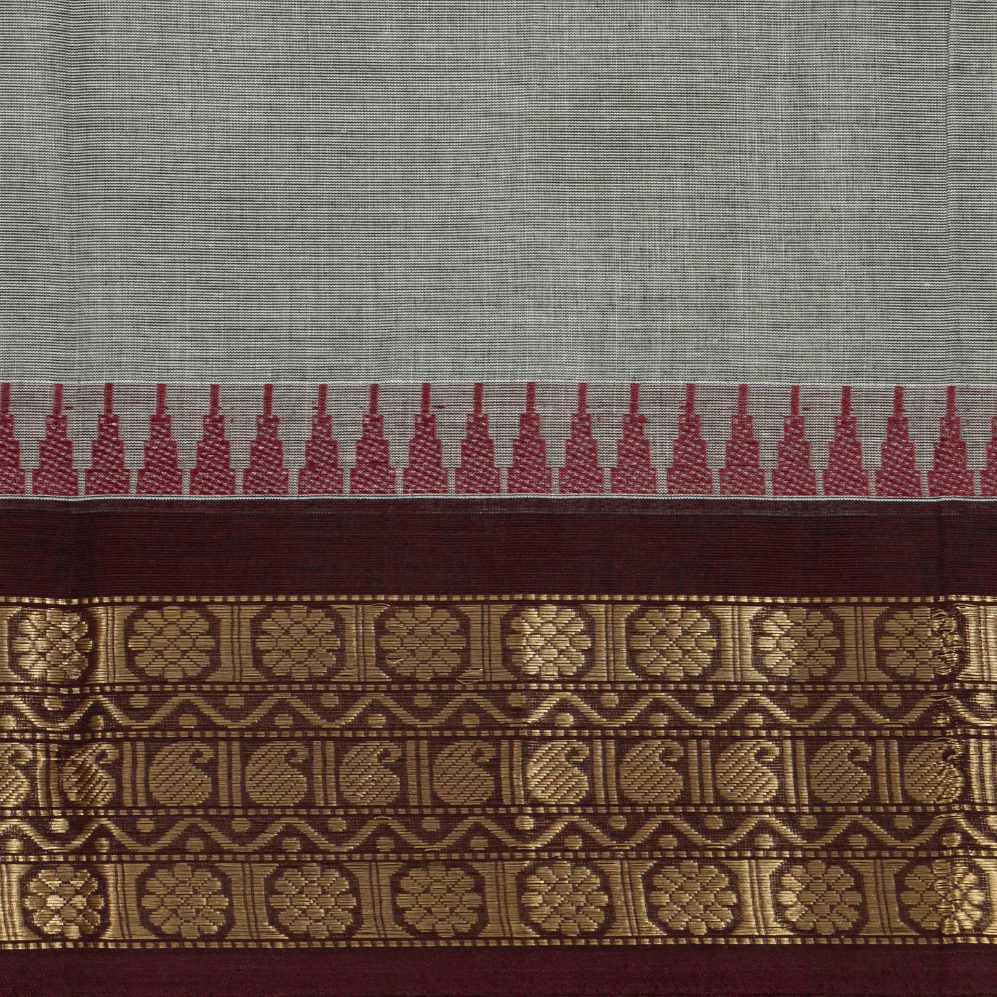 Grey And Maroon Kanchi Cotton Saree PV MM KC 480