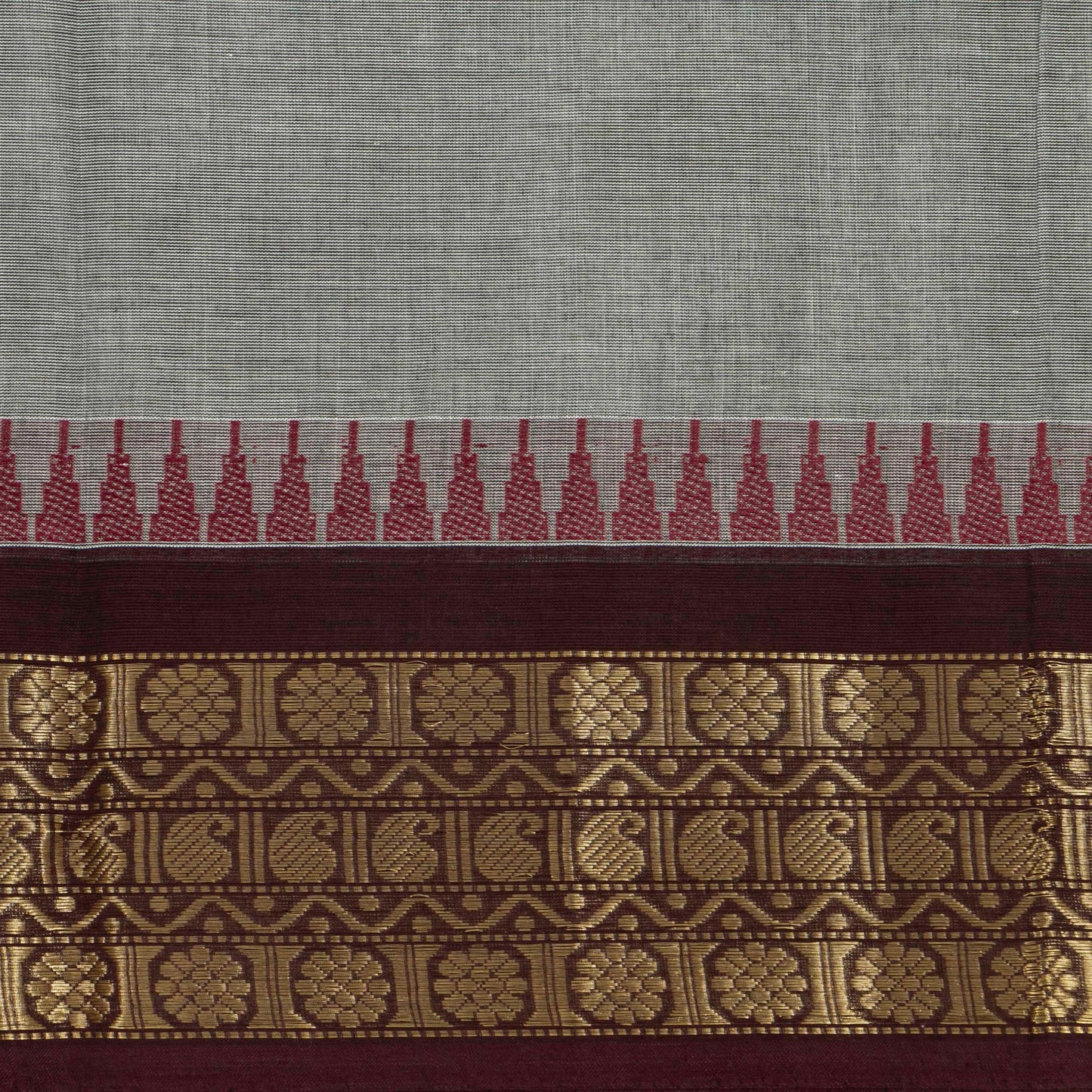 Grey And Maroon Kanchi Cotton Saree PV MM KC 480 - Cotton Saree - Panjavarnam PV MM KC 480