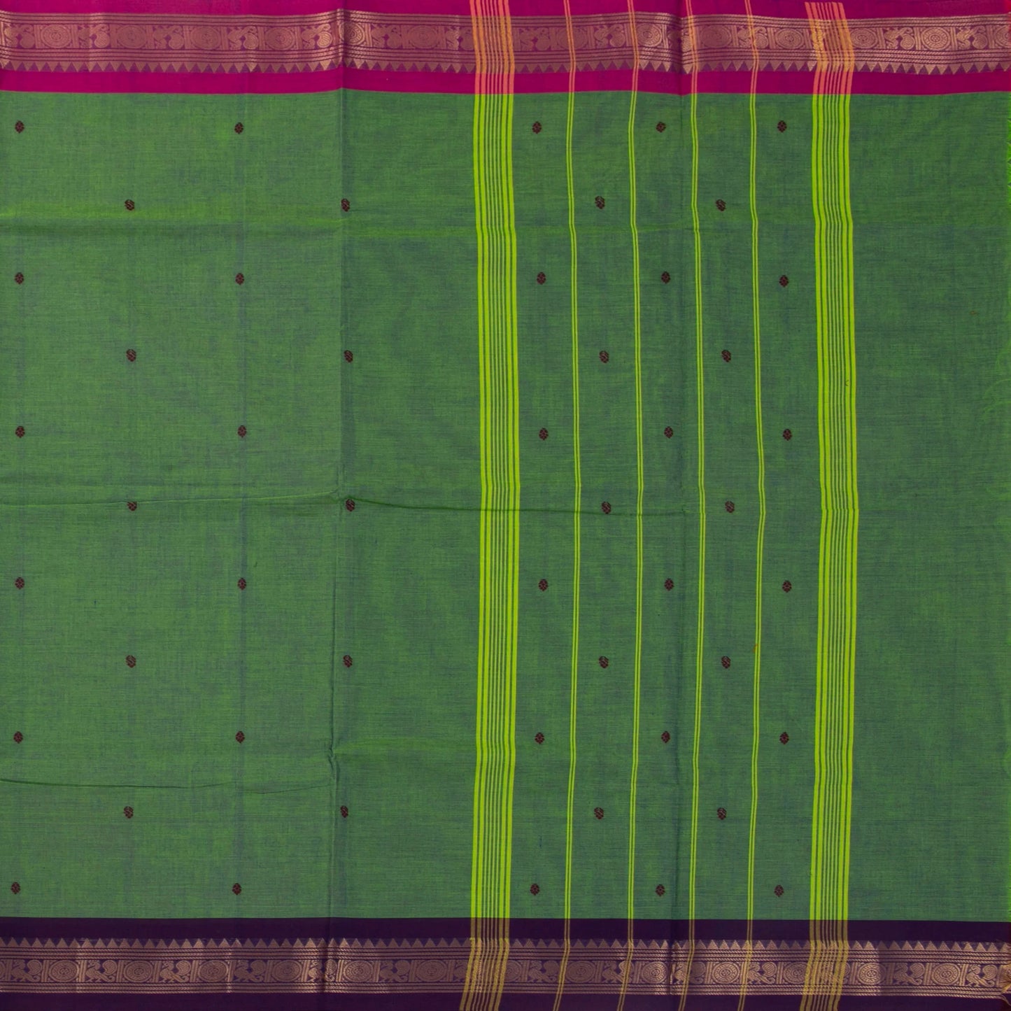 Green Kanchi Cotton Saree Ganga Jamuna Border For Festive Wear PV MM KC 493