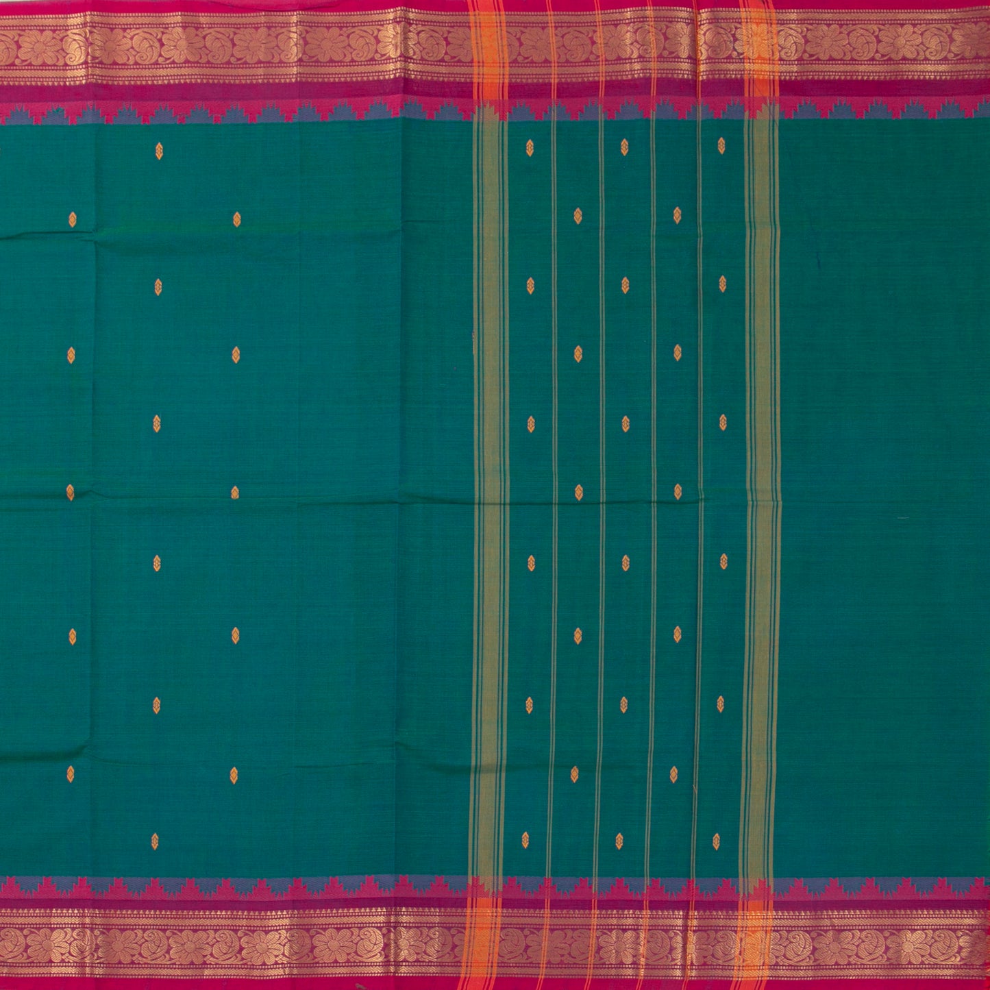 Teal And Pink Kanchi Cotton Saree For Festive Wear PV MM KC 390