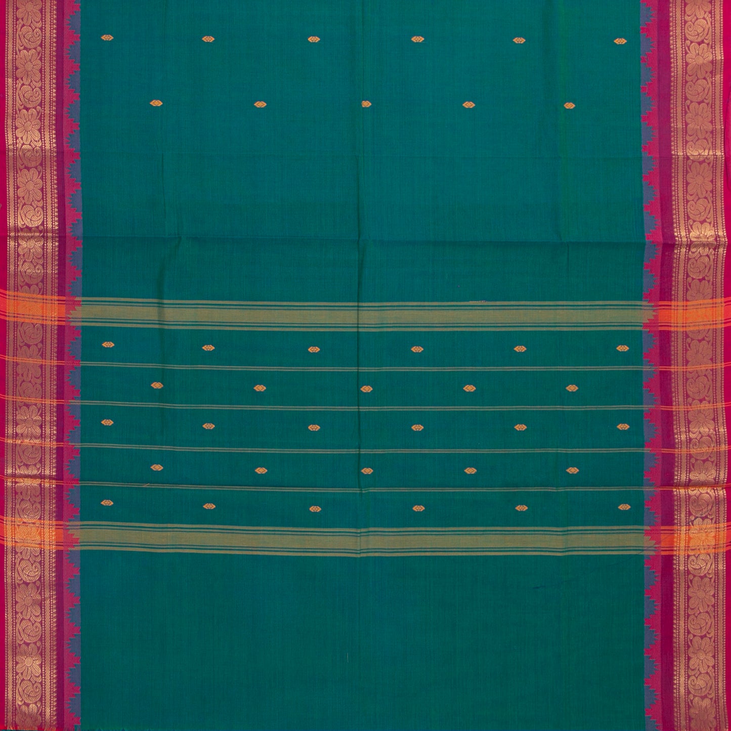 Teal And Pink Kanchi Cotton Saree For Festive Wear PV MM KC 390