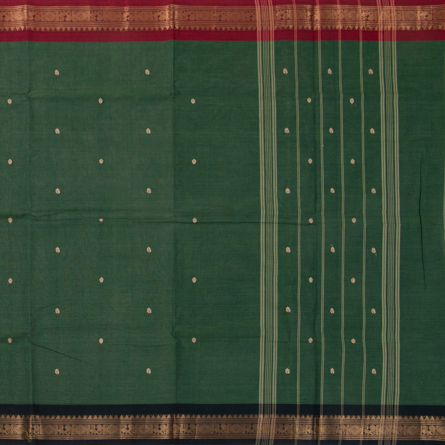 Green Kanchi Cotton Saree Ganga Jamuna Border PV MM KC 458