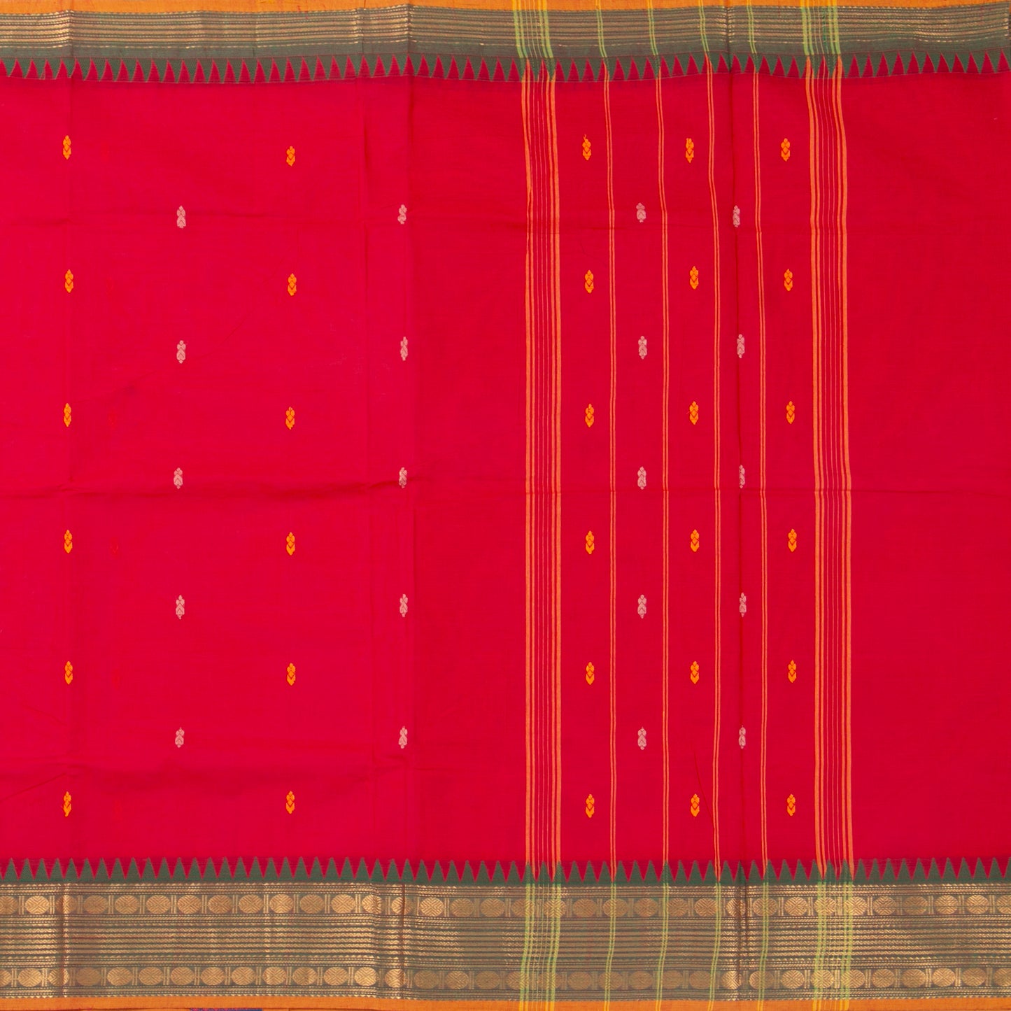 Red And Green Kanchi Cotton Saree For Festive Wear PV MM KC 395