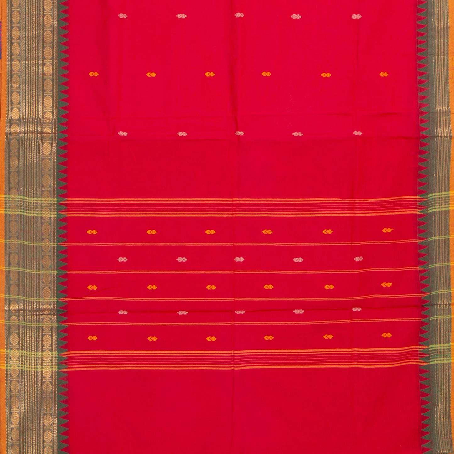 Red And Green Kanchi Cotton Saree For Festive Wear PV MM KC 395