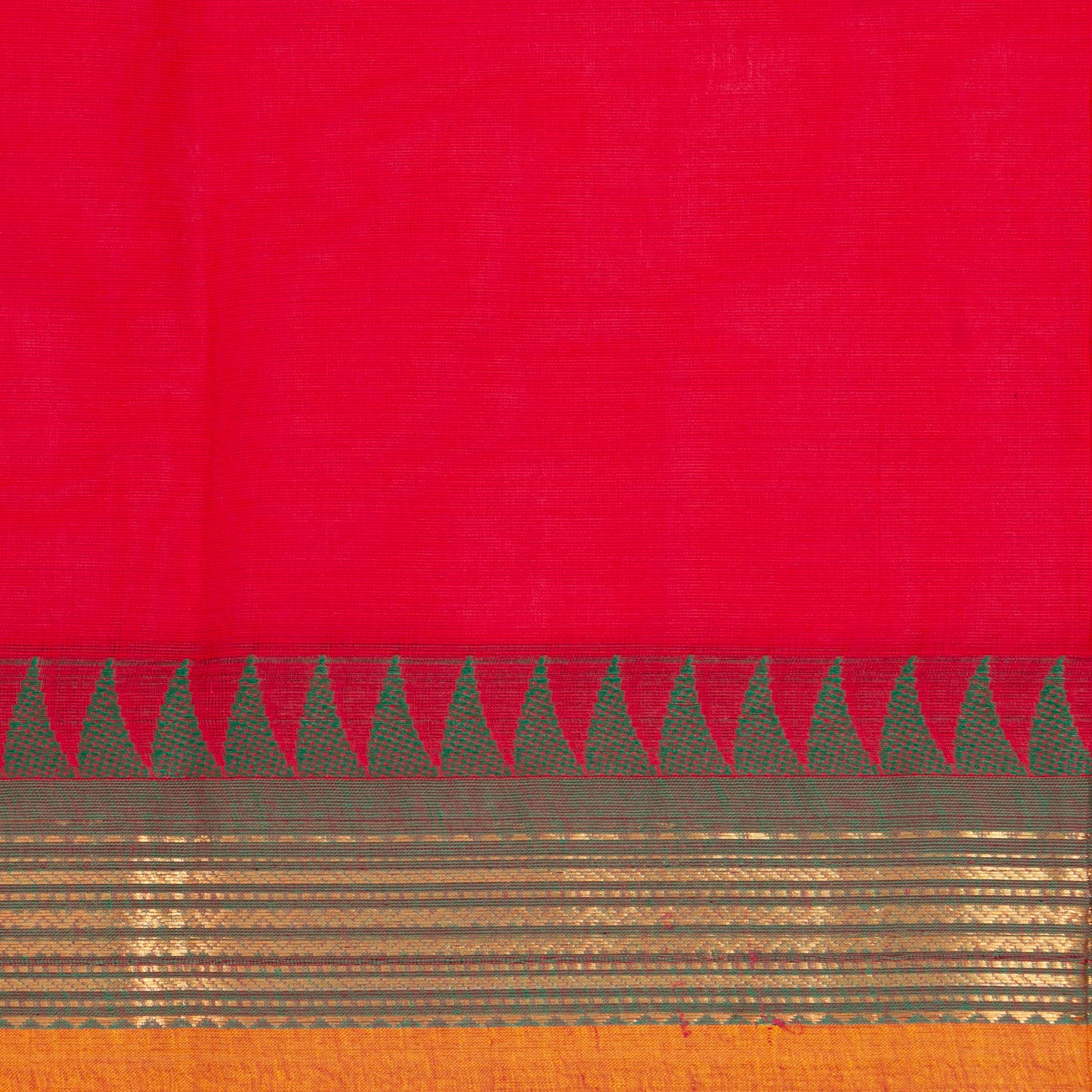 Red And Green Kanchi Cotton Saree For Festive Wear PV MM KC 395