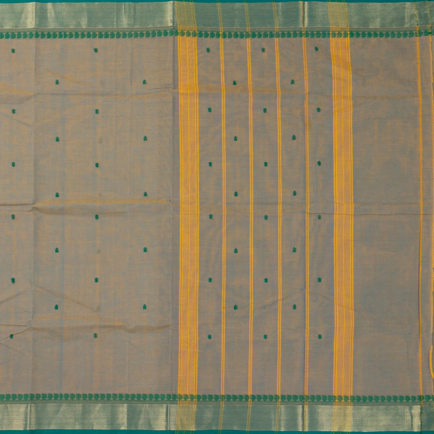 Grey And Green Kanchi Cotton Saree For Festive Wear PV MM KC 496