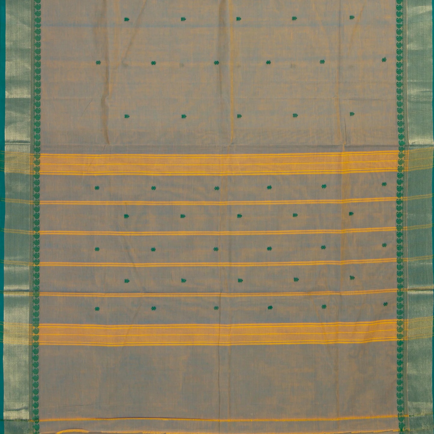 Grey And Green Kanchi Cotton Saree For Festive Wear PV MM KC 496