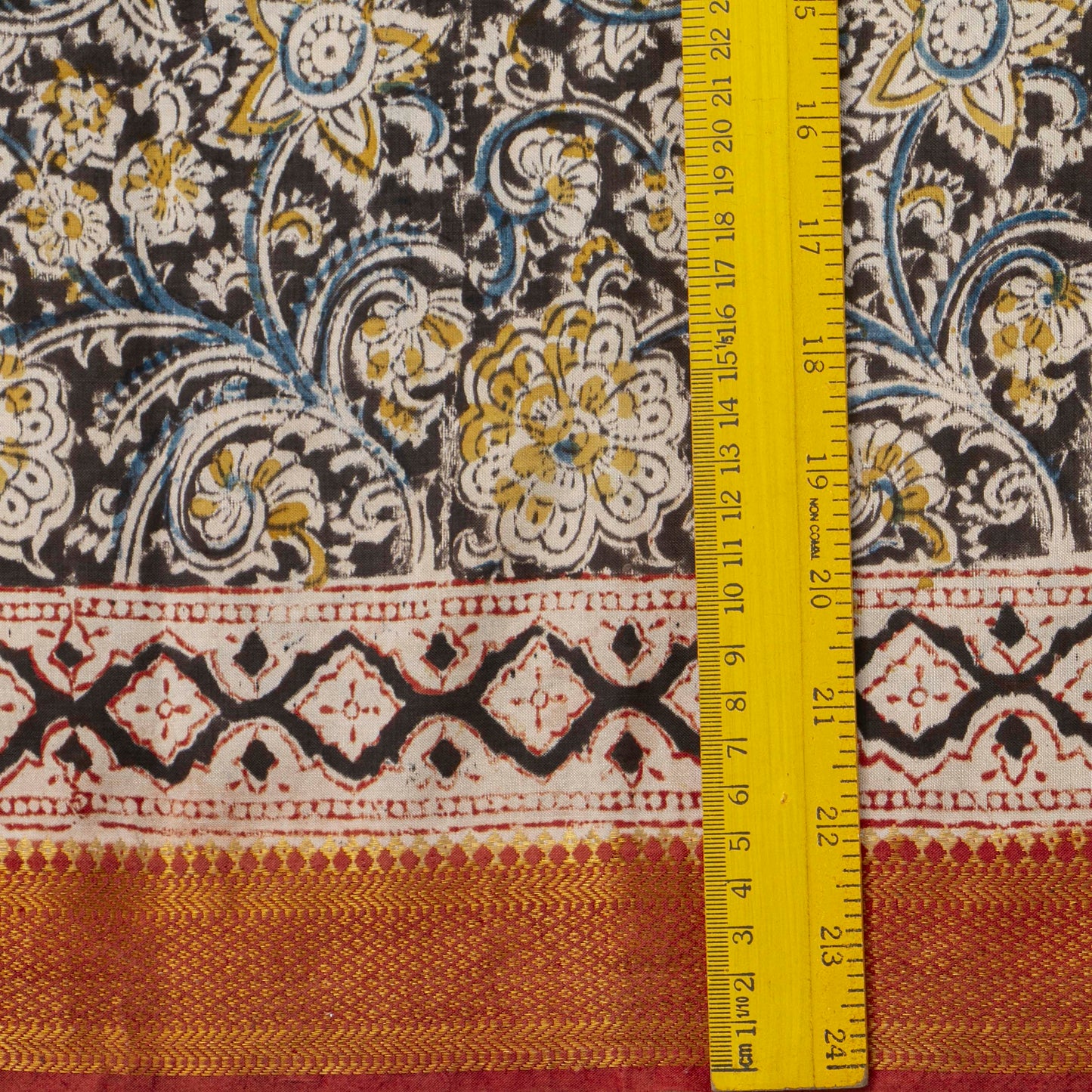 Black Kalamkari Mangalgiri Silk Saree With Zari Border For Office Wear PV MG 106