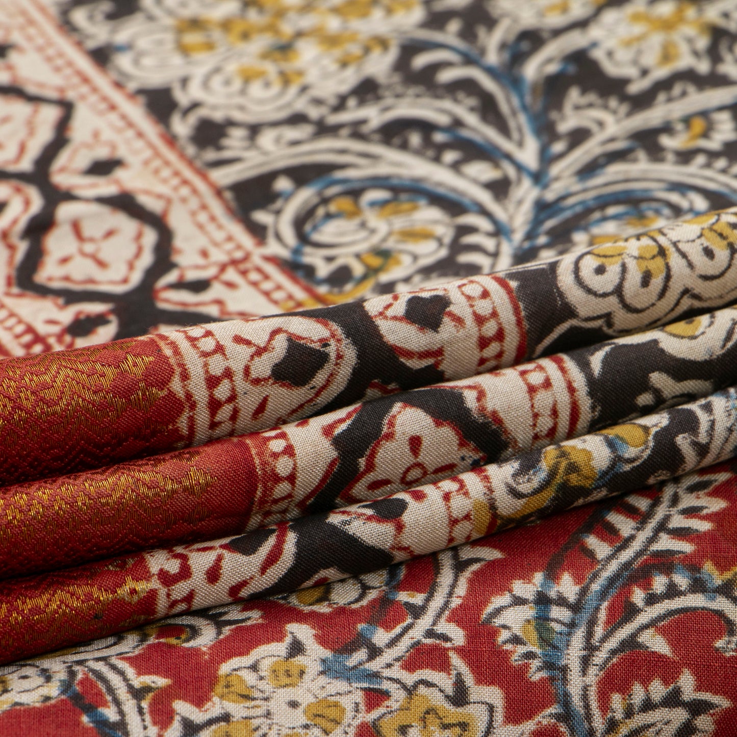 Black Kalamkari Mangalgiri Silk Saree With Zari Border For Office Wear PV MG 106