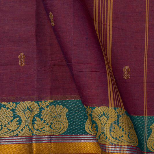 Maroon And Blue Chettinad Cotton Saree PV SK CC 232 - Cotton Saree - Panjavarnam PV SK CC 232