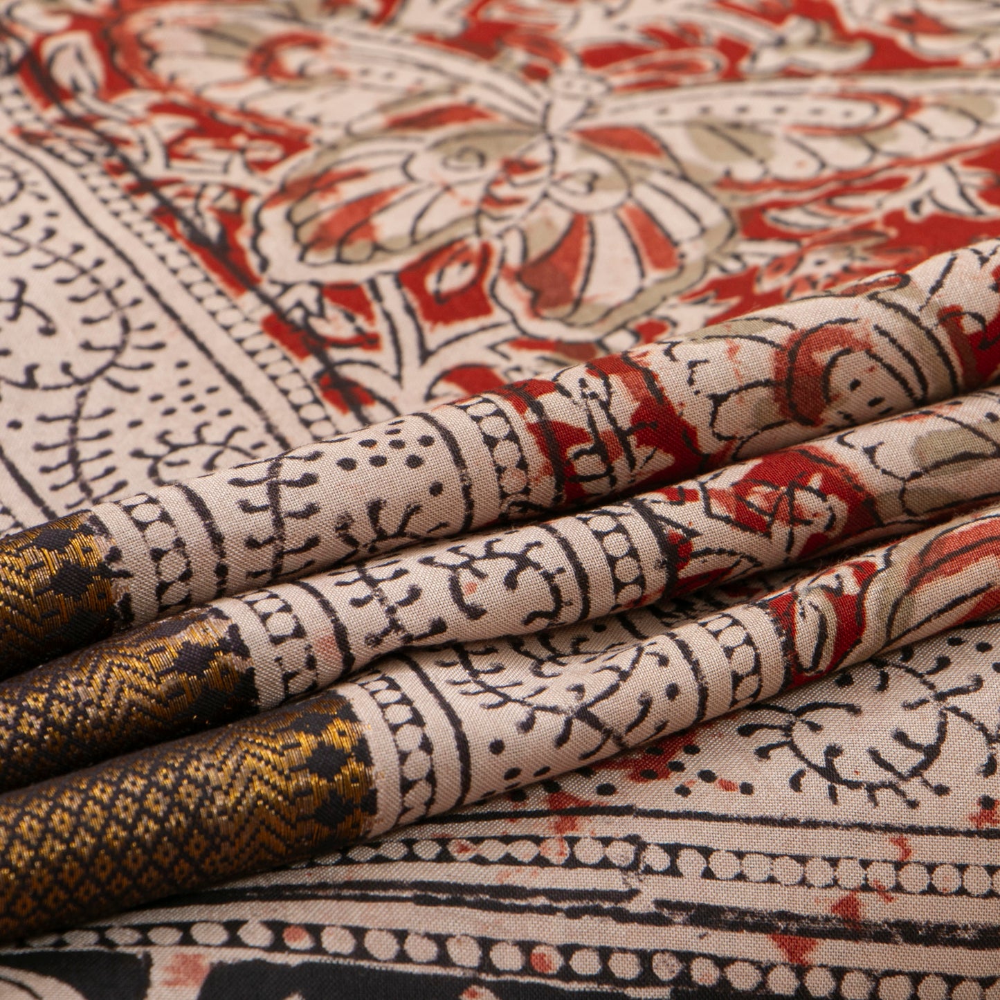 Maroon And Black Kalamkari Mangalgiri Silk Saree With Zari Border For Office Wear PV MG 109