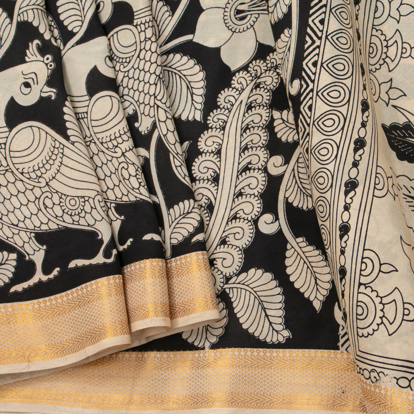 Monochrome Kalamkari Mangalgiri Silk Saree For Office Wear PV MG 107