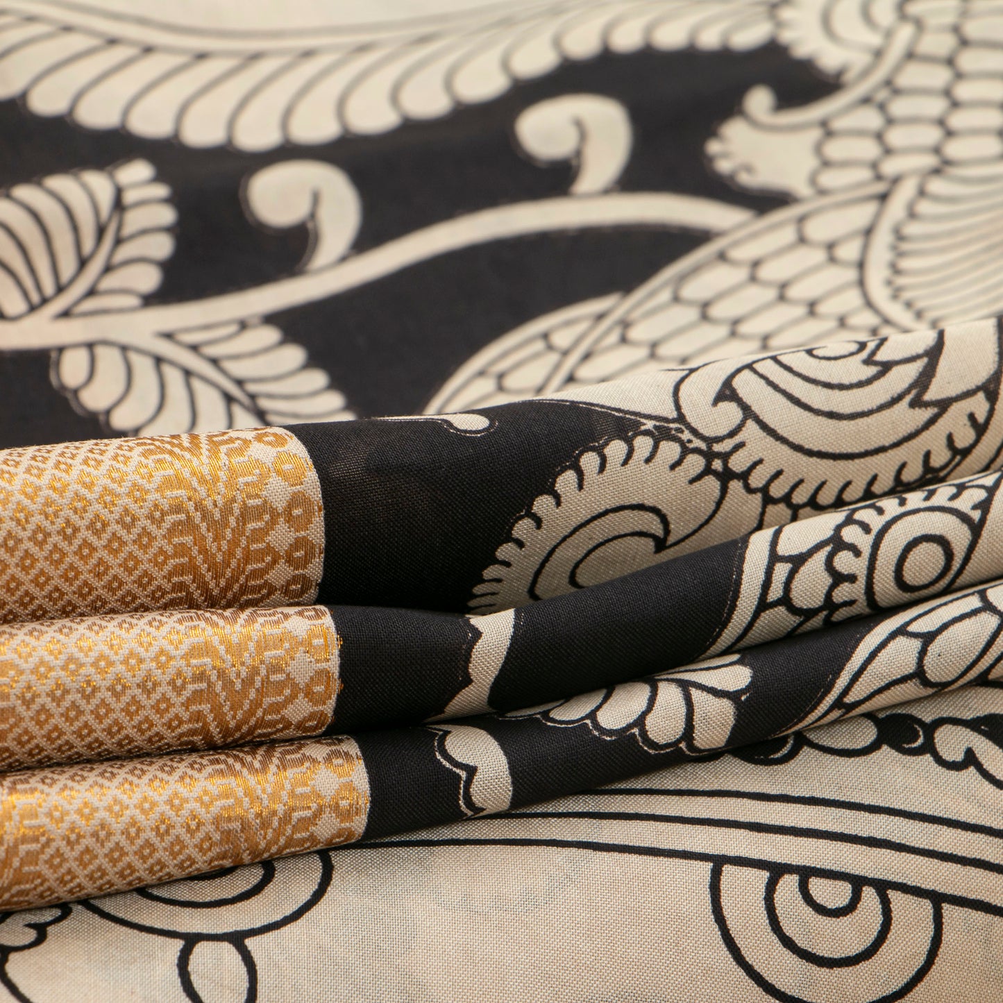 Monochrome Kalamkari Mangalgiri Silk Saree For Office Wear PV MG 107