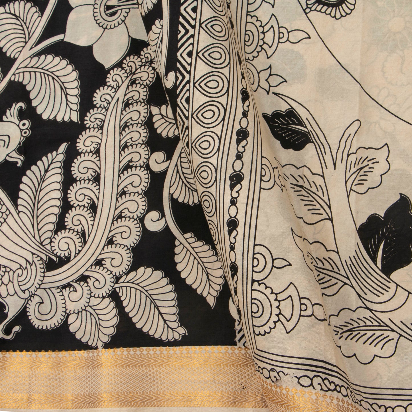 Monochrome Kalamkari Mangalgiri Silk Saree For Office Wear PV MG 107