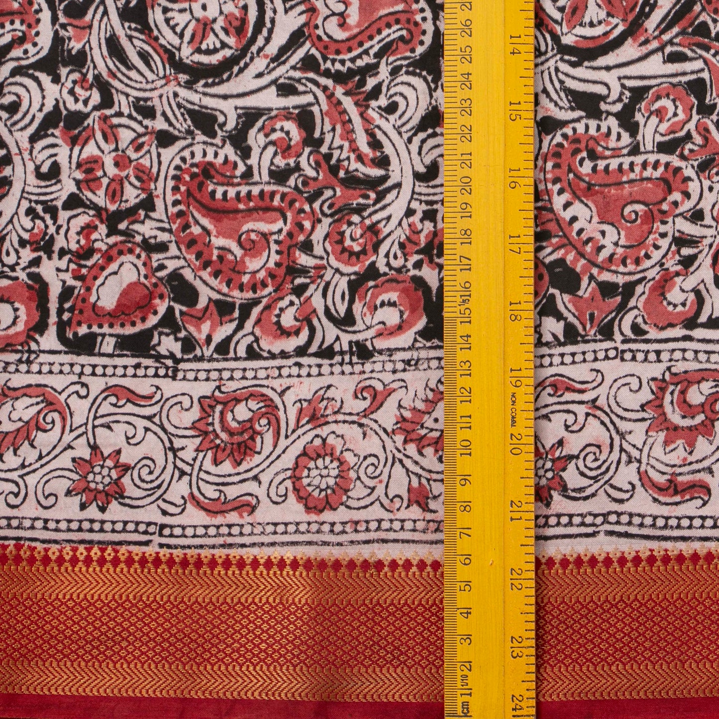 Black And Red Kalamkari Mangalgiri Silk Saree With Zari Border For Office Wear PV MG 110