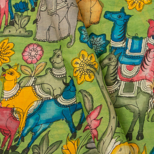 Green Handpainted Kalamkari Bangalore Silk Saree For Office Wear PK BS 585