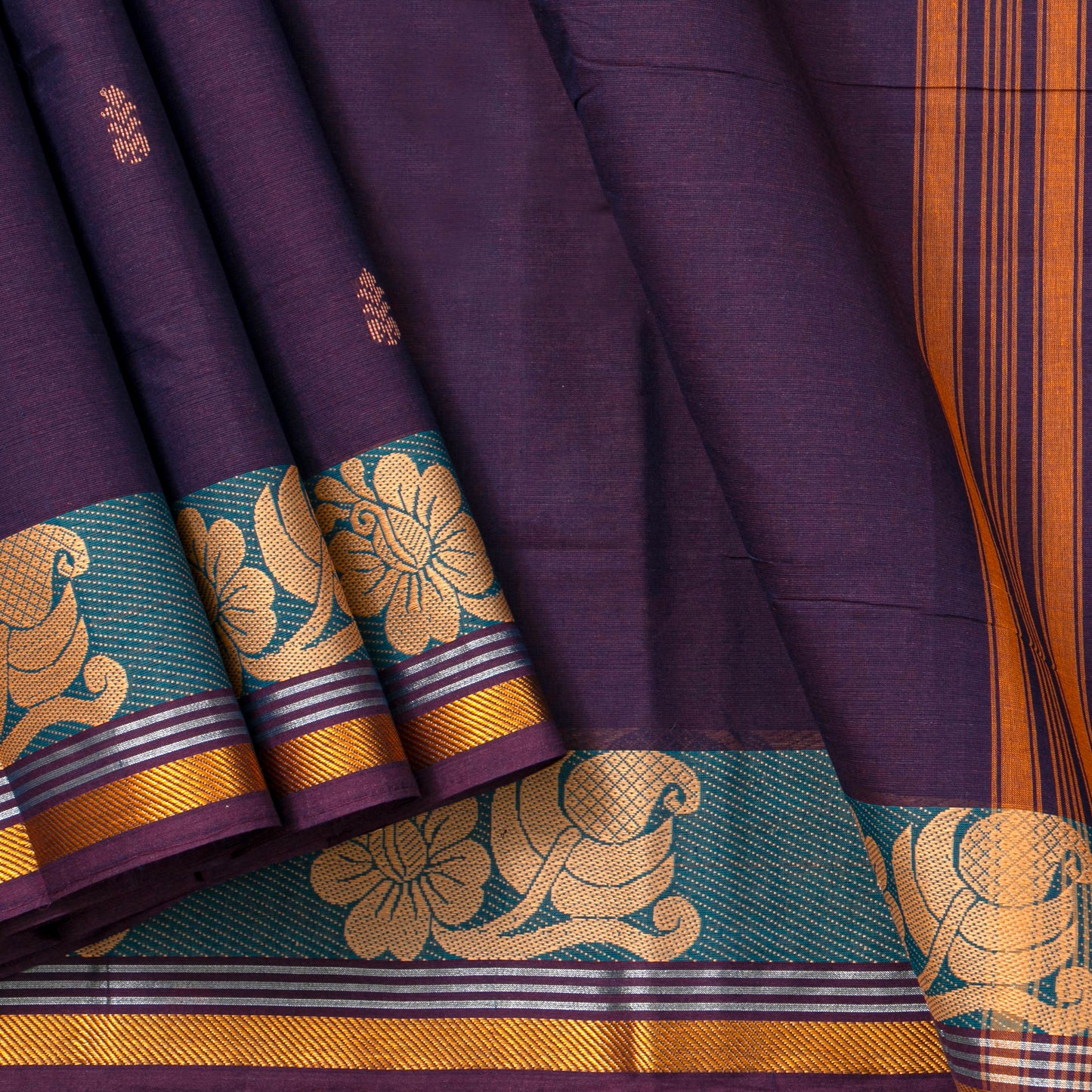 Purple And Blue Chettinad Cotton Saree PV SK CC 229