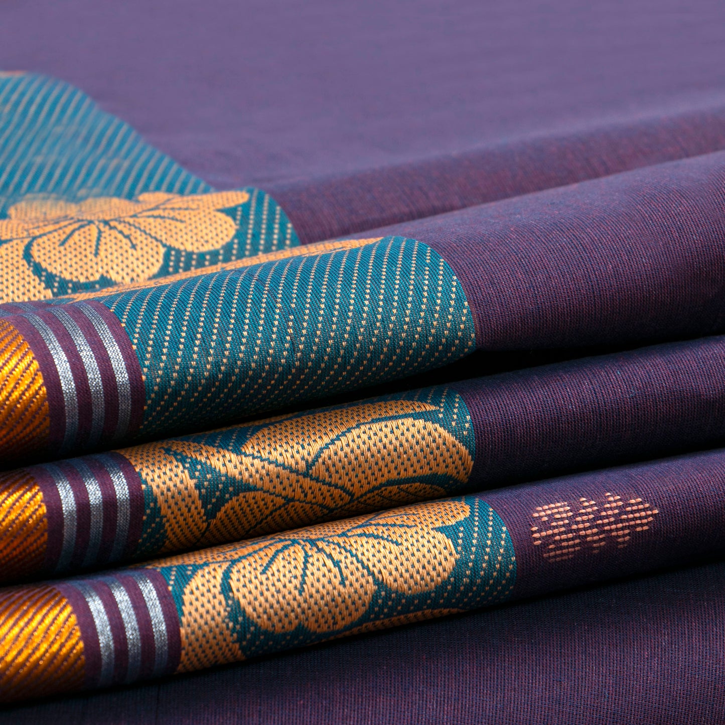 Purple And Blue Chettinad Cotton Saree PV SK CC 229
