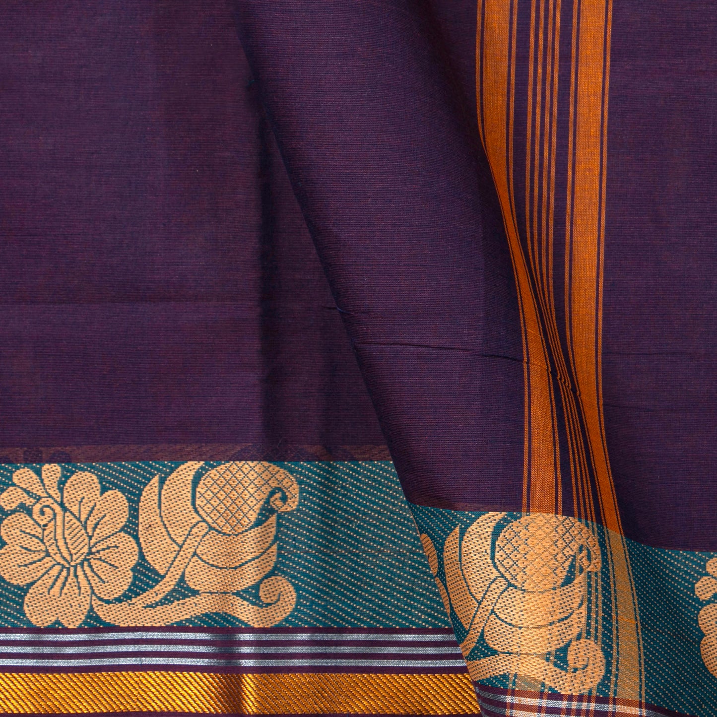 Purple And Blue Chettinad Cotton Saree PV SK CC 229