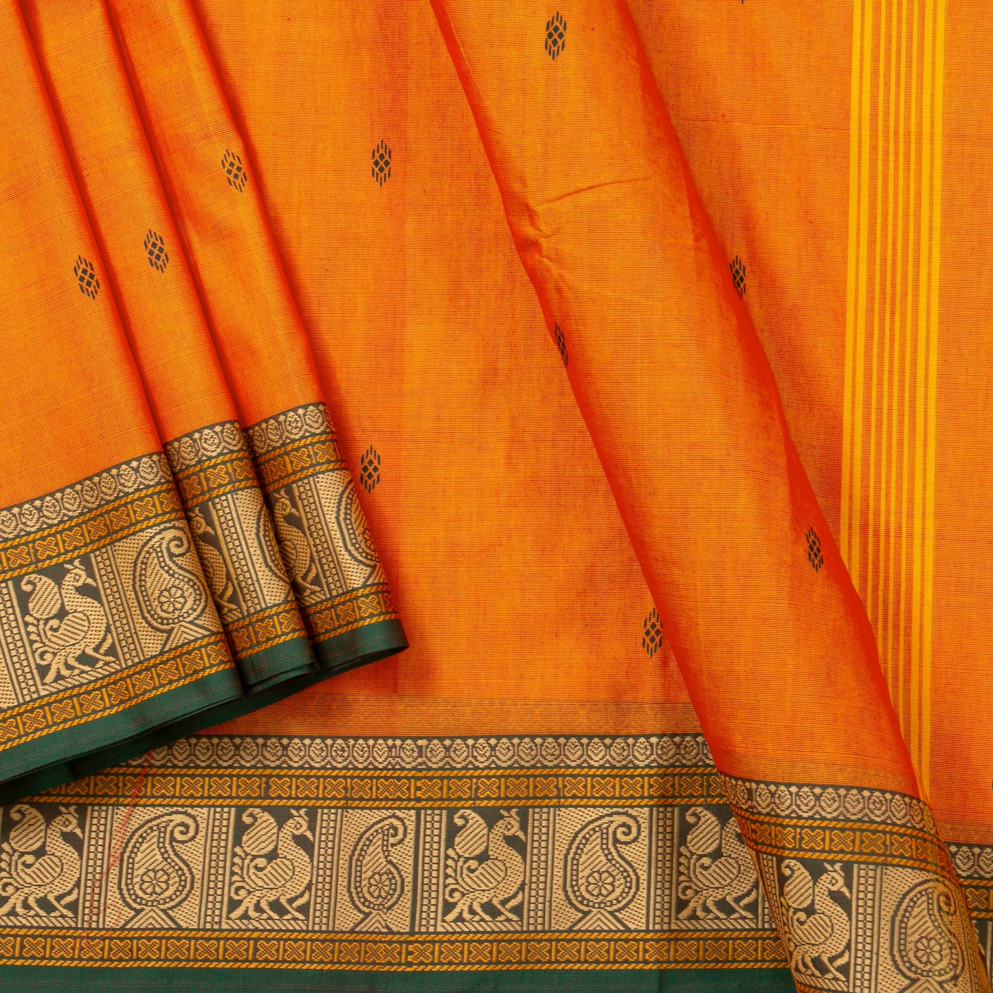 Orange And Green Chettinad Cotton Saree PV SK CC 306