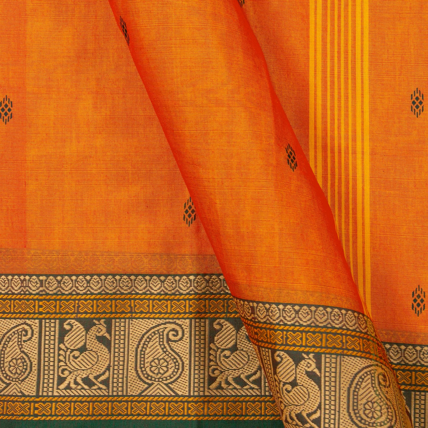 Orange And Green Chettinad Cotton Saree PV SK CC 306