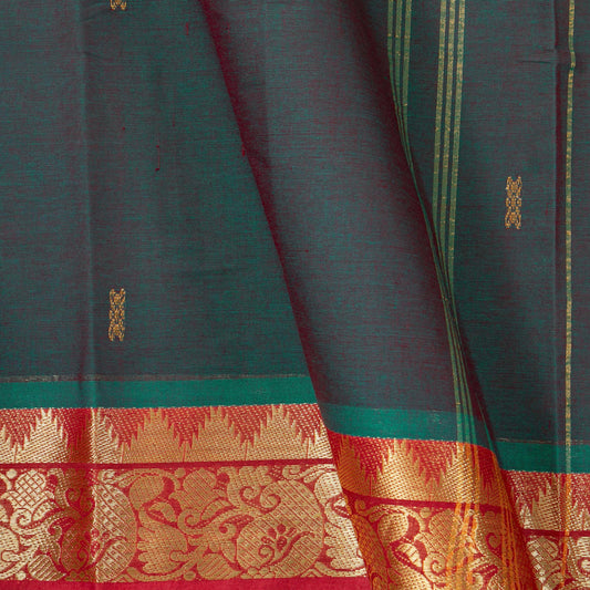 Blue And Red Chettinad Cotton Saree PV SK CC 237 - Cotton Saree - Panjavarnam PV SK CC 237