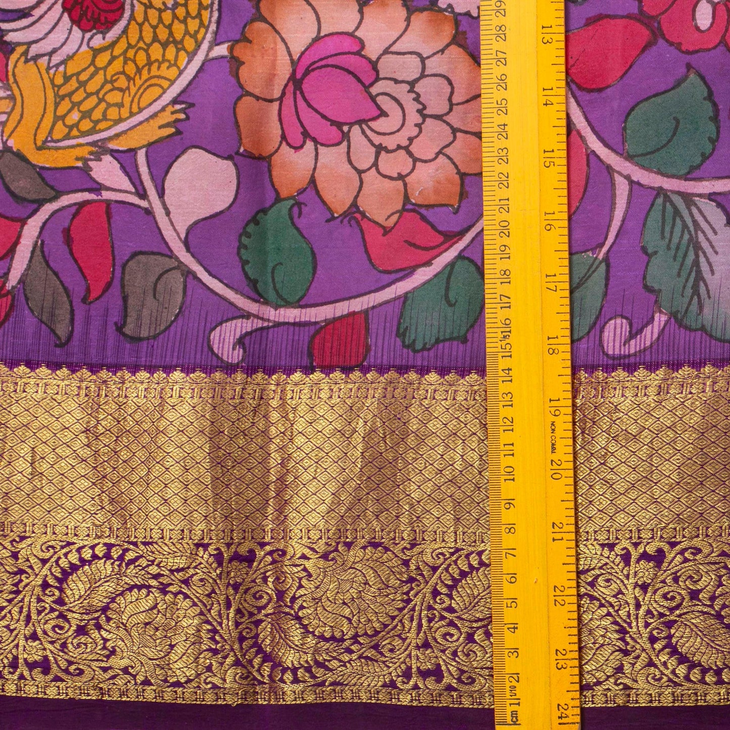 Purple Handpainted Kalamkari Kanchipuram Silk Saree For Festive Wear SRK KK 109