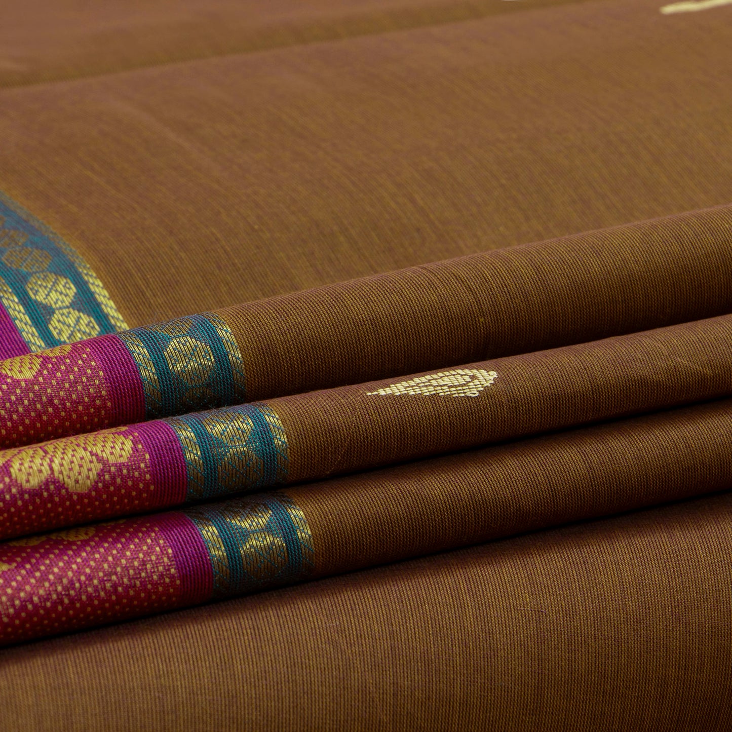 Brown And Blue Chettinad Cotton Saree PV SK CC 244