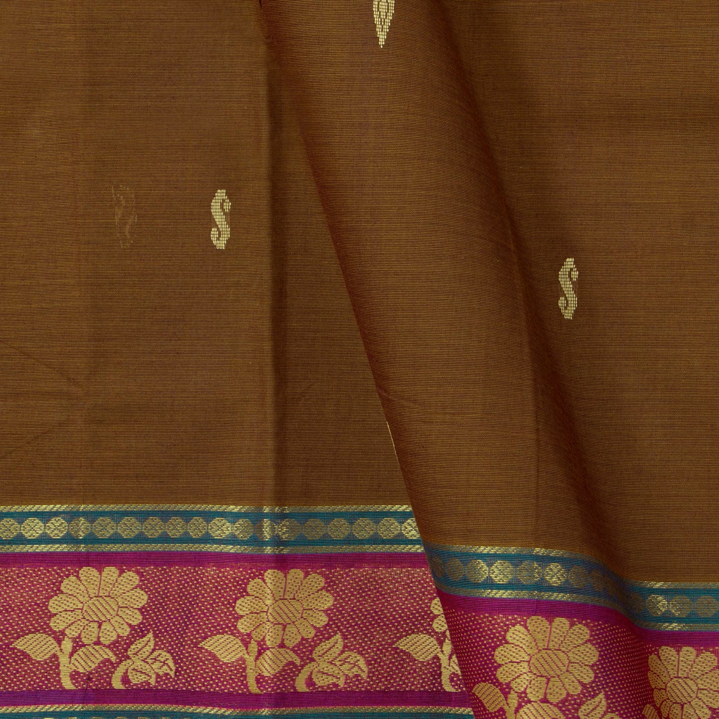 Brown And Blue Chettinad Cotton Saree PV SK CC 244