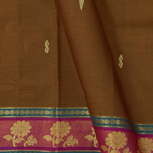 Brown And Blue Chettinad Cotton Saree PV SK CC 244 - Cotton Saree - Panjavarnam PV SK CC 244