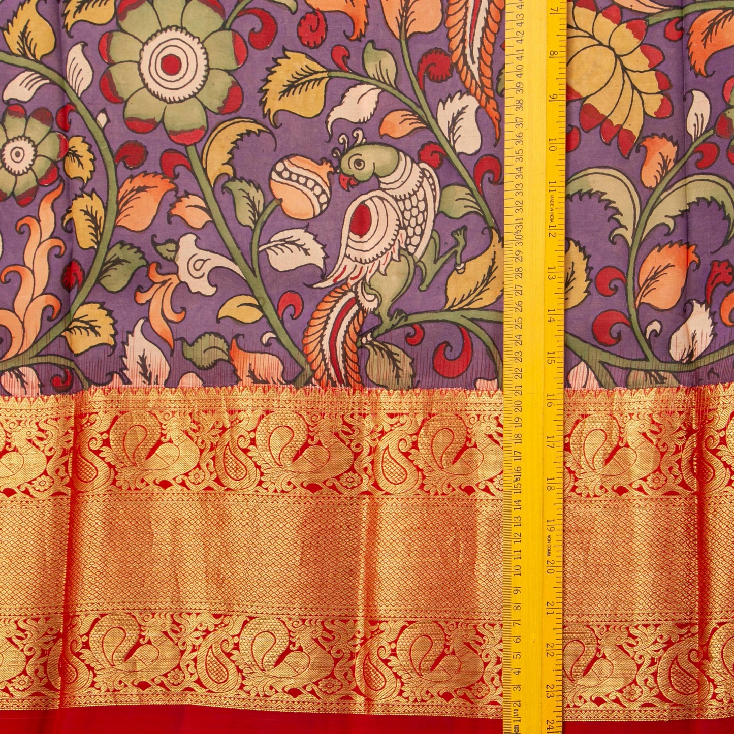 Mauve And Red Handpainted Kalamkari Kanchipuram Silk Saree For Festive Wear SRK KK 106