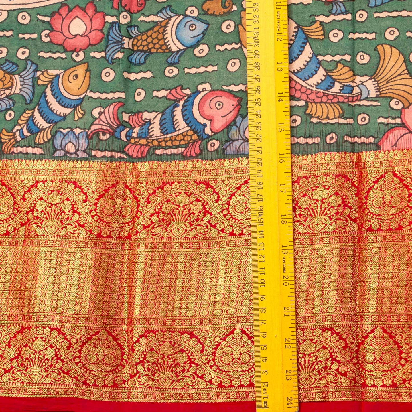 Pastel Pink And Red Handpainted Kalamkari Kanchipuram Silk Saree For Festive Wear SRK KK 110